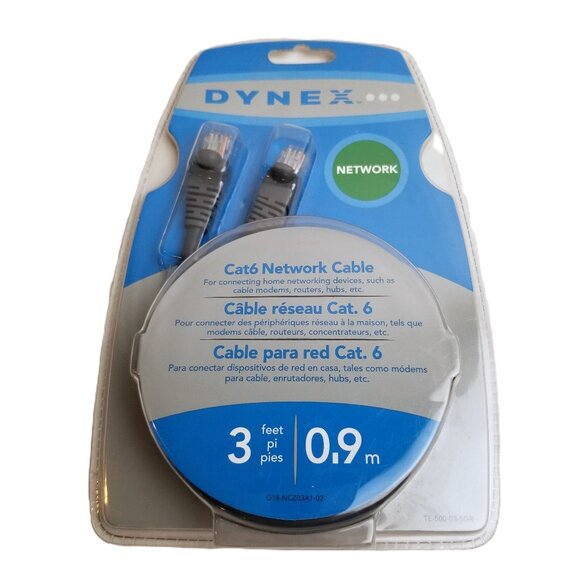 Dynex 3 ft Cat6 Network Cable New Sealed Ethernet RJ45 Gray High Speed 10/100/10 - Picture 1 of 2